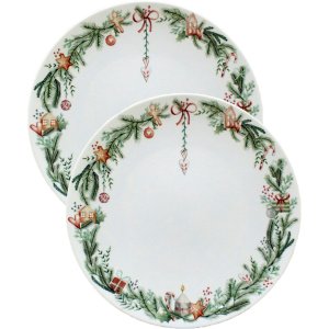Kit Jogo Prato Raso Jantar 2pçs 2 Pessoas Noel Natal 28cm