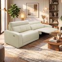 Ver imagem 3 de Sofá 4 Lugares Rettrátil Reclinável Elétrico 284cm Mazi L06 Couro Off White - Lyam Decor