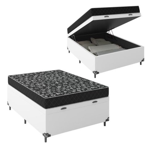 Cama Box Baú Viuvo + Colchão Smart Espuma D20 - 128x188x56cm - Branco