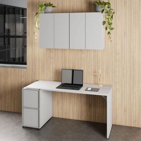 Mesa Escrivaninha 150cm e 2 Armários Aéreos 4 Portas F5 Cor:cinza