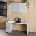 Ver imagem 1 de Mesa Escrivaninha 150cm e 2 Armários Aéreos 4 Portas F5 Cor:cinza