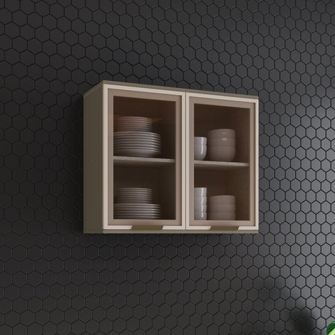 Armário Aéreo 2 Portas em Vidro 80cm Connect Cinza/Duna