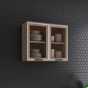 Ver imagem 1 de Armário Aéreo 2 Portas em Vidro 80cm Connect Cinza/Duna