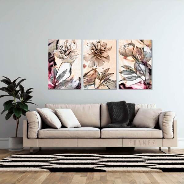 Quadro Decorativo para Sala Apê Flores Peônias 150x75 em Canvas - 1