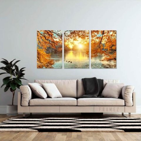 Quadro Lago Ao Entardecer para Sala Quarto em Canvas 150x75 - Framez