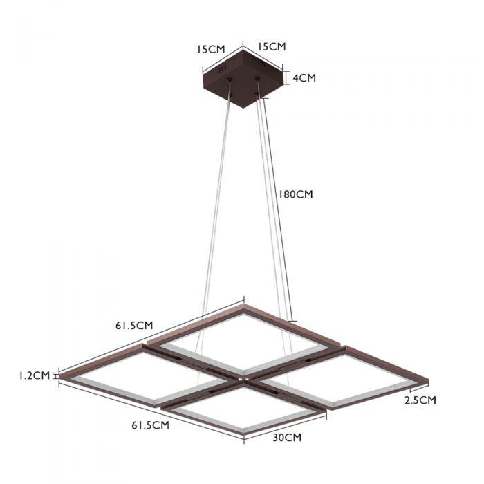 Pendente Led Louise Moderno 4 Módulos Quadrado Café 64W 3000K Bivolt - 3