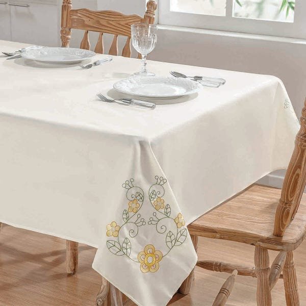 Toalha de Mesa Dália Palha / Amarelo Retangular 2,20M x 1,40M