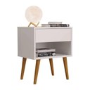 Ver imagem 1 de Mesa de Cabeceira Retrô Villare Branco/Madeirado 01 Gaveta 01 Nicho e 04 Pés Palito - Robel Móveis