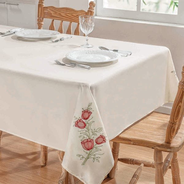 Toalha de Mesa Primavera Palha / Vermelho Retangular 2,50M x 1,40M