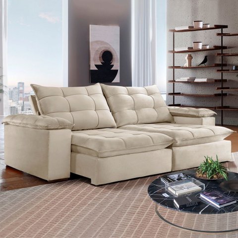 Sofá 4 Lugares Retrátil e Reclinável Espanha 250cm Bege Claro - Celflex