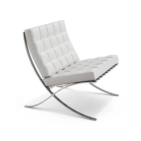 Poltrona Barcelona Couro Base Cromada Branco