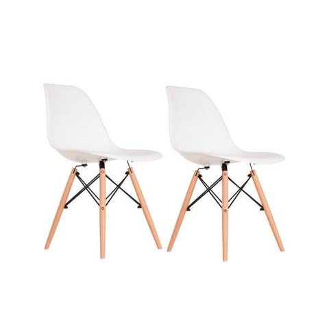 Kit 2 Cadeiras Eames em Madeira e Pp Brancas