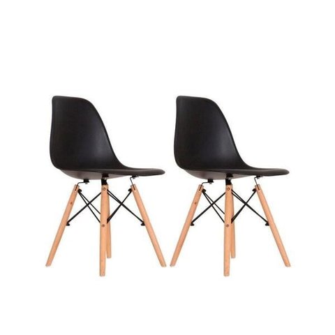 Kit 2 Cadeiras Eames em Madeira e Pp Pretas