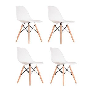 Kit 4 Cadeiras Eames em Madeira e Pp Brancas