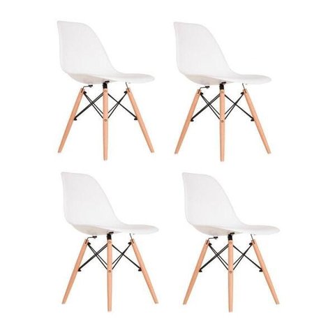 Kit 4 Cadeiras Eames em Madeira e Pp Brancas