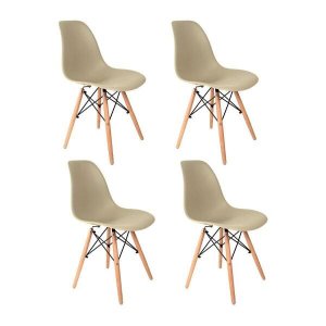 Kit 4 Cadeiras Eames em Madeira e Pp Fendi