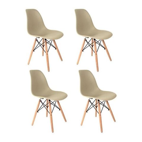 Kit 4 Cadeiras Eames em Madeira e Pp Fendi