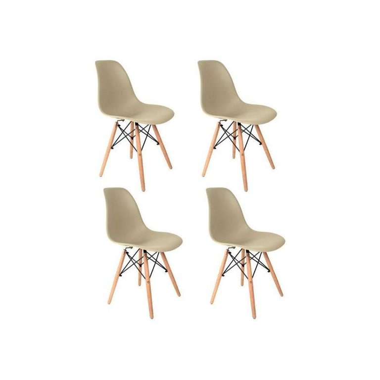 Kit 4 Cadeiras Eames em Madeira e Pp Fendi