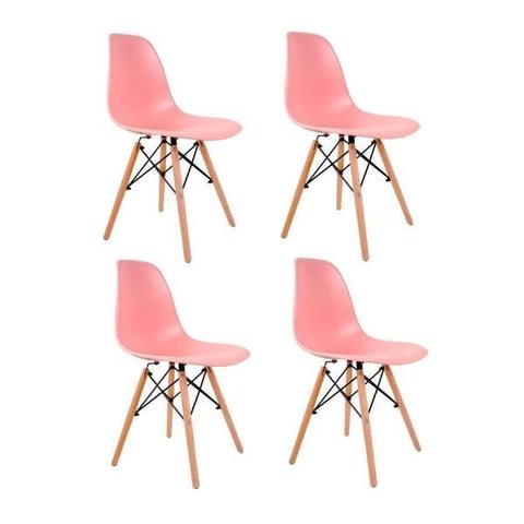 Kit 4 Cadeiras Eames em Madeira e Pp Rosas