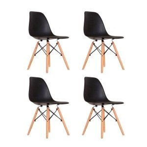Kit 4 Cadeiras Eames em Madeira e Pp Pretas