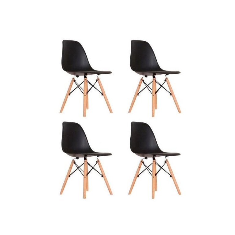 Kit 4 Cadeiras Eames em Madeira e Pp Pretas