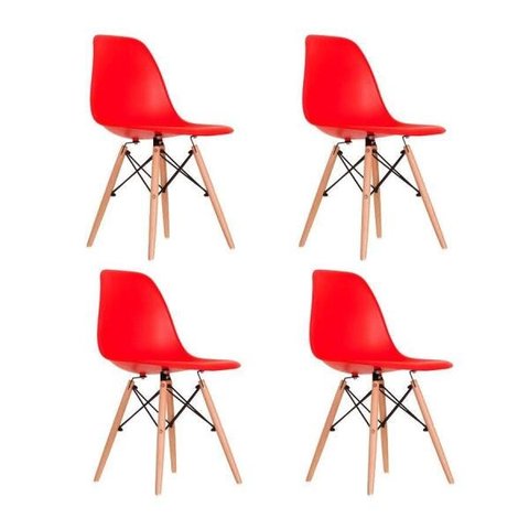 Kit 4 Cadeiras Eames em Madeira e Pp Vermelhas