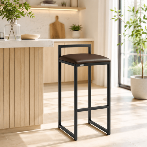Banqueta Alta Bancada Área Gourmet Sala Jantar Metal Bar Moderno Couro Sintético