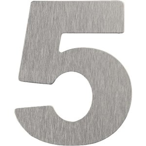 Número Residencial de Alumínio Escovado com Adesivo, 5 (cinco), Cor Prata, Linha Primafer, Atlas.