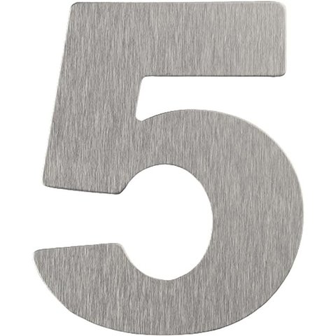Número Residencial de Alumínio Escovado com Adesivo, 5 (cinco), Cor Prata, Linha Primafer, Atlas.