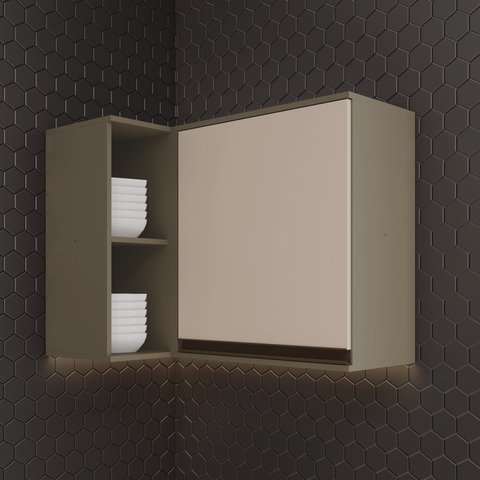 Armário Aéreo Canto Reto 1 Porta 94,5cm Connect Cinza/Duna/Cristal