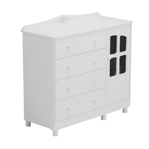 Cômoda Infantil Elô Peroba Branco em 100% Mdf 1 Porta Vidro