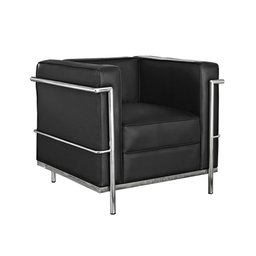 Poltrona Le Corbusier Cromada Couro Ecologico Preto - 1