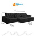 Ver imagem 3 de Sofá Retrátil Reclinável 6 Lugares 320cm com Pillow Veludo Preto Alasca Megasul