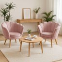 Ver imagem 1 de 2 Poltronas Decotaivas Pétala Retrô em Veludo e Pés Palito:rosa