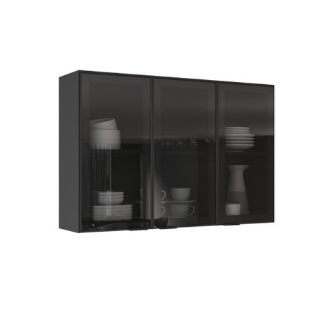 Armário 120cm 3 Portas de Vidro Mdf Dobradiças Slow Motion Lumina - Itatiaia Grafite/fendi