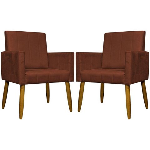 Kit 2 Poltronas Decorativas Mari Suede Pé Palito - Terracota Suede