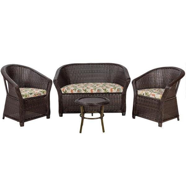 Sofá 2 Lugares e 2 Poltronas e Mesa de Centro Porto Rico, Fibra Trama