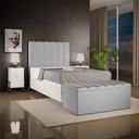 Ver imagem 1 de Kit Cabeceira Cama Box Solteiro 100cm e Calçadeira Recamier Baú Dália W01 Linho Cinza - Lyam