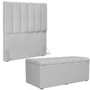 Ver imagem 4 de Kit Cabeceira Cama Box Solteiro 100cm e Calçadeira Recamier Baú Dália W01 Linho Cinza - Lyam