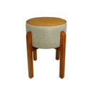 Ver imagem 2 de Puff Banqueta Redondo Zoe Corino Caramelo e Linho Bege Decorativo Base de Madeira - Arkell
