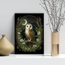 Ver imagem 1 de Quadro Decorativo Coruja Ao Luar 24x18cm - com Vidro:moldura Branca