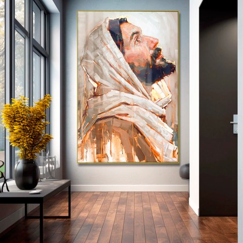 Quadro Decorativo Jesus Cristo Luz Divina em Moldura Caixa Tacolado Moldura Trad 1cm Branca sem Vidr
