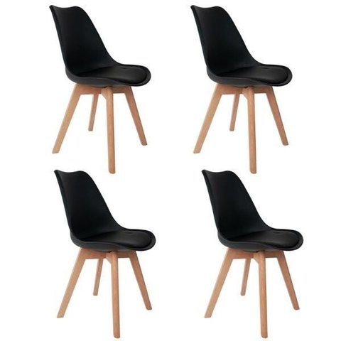 Kit 4 Cadeiras Saarinen Wood Polipropileno Pretas Base Madeira Estofadas