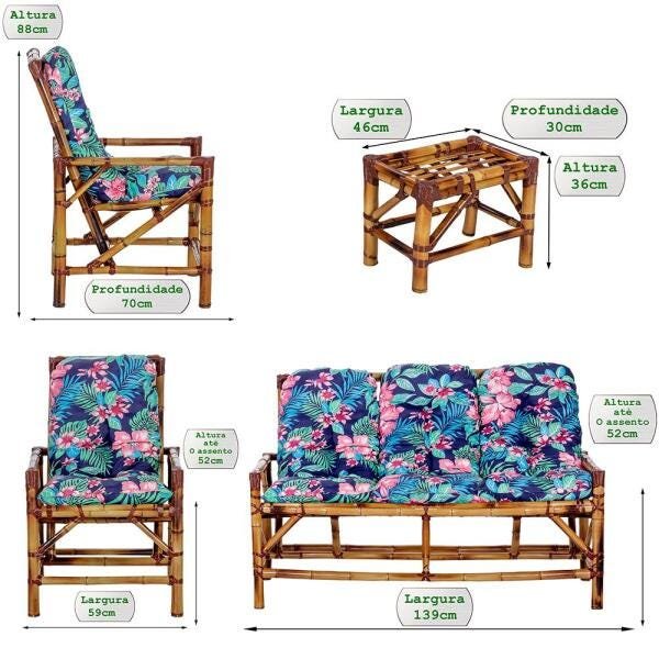 Conjunto de Sofá 3 Lugares com 2 Cadeiras e Mesinha de Bambu Cancun para Area Edicula Jardim G23 - 2