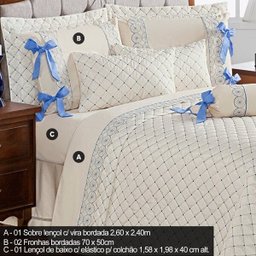 Jogo de Cama Queen Napoli 4 Peças Algodão Casaborda - 2 Jogo de Cama Queen Napoli 4 Peças Algodão Casaborda - 2