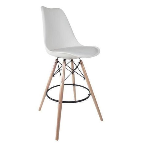 Banqueta Saarinen Branca Polipropileno com Assento PU Base Madeira