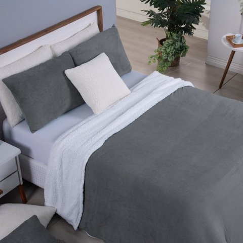 Cobertor Solteiro Canada Mantinha/sherpa 2 Peças - Cinza Escuro