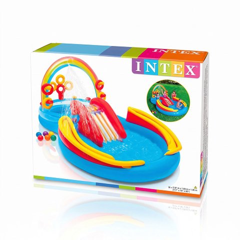 Piscina Infantil Inflável Playground Arco Iris 227L Bomba 220V Intex