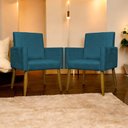 Ver imagem 7 de Kit 3 Poltronas Decorativas Confortáveis Mari - Azul-marinho Suede
