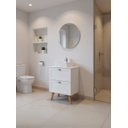 Ver imagem 1 de Gabinete para Banheiro com Tampo Cuba e Espelho Redondo 60cm Retro Mdf Branco Milano - On Móveis